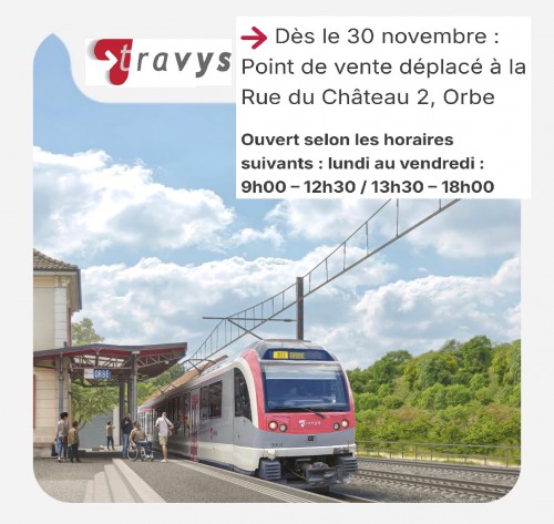 Déplacement du point de vente TRAVYS à Orbe